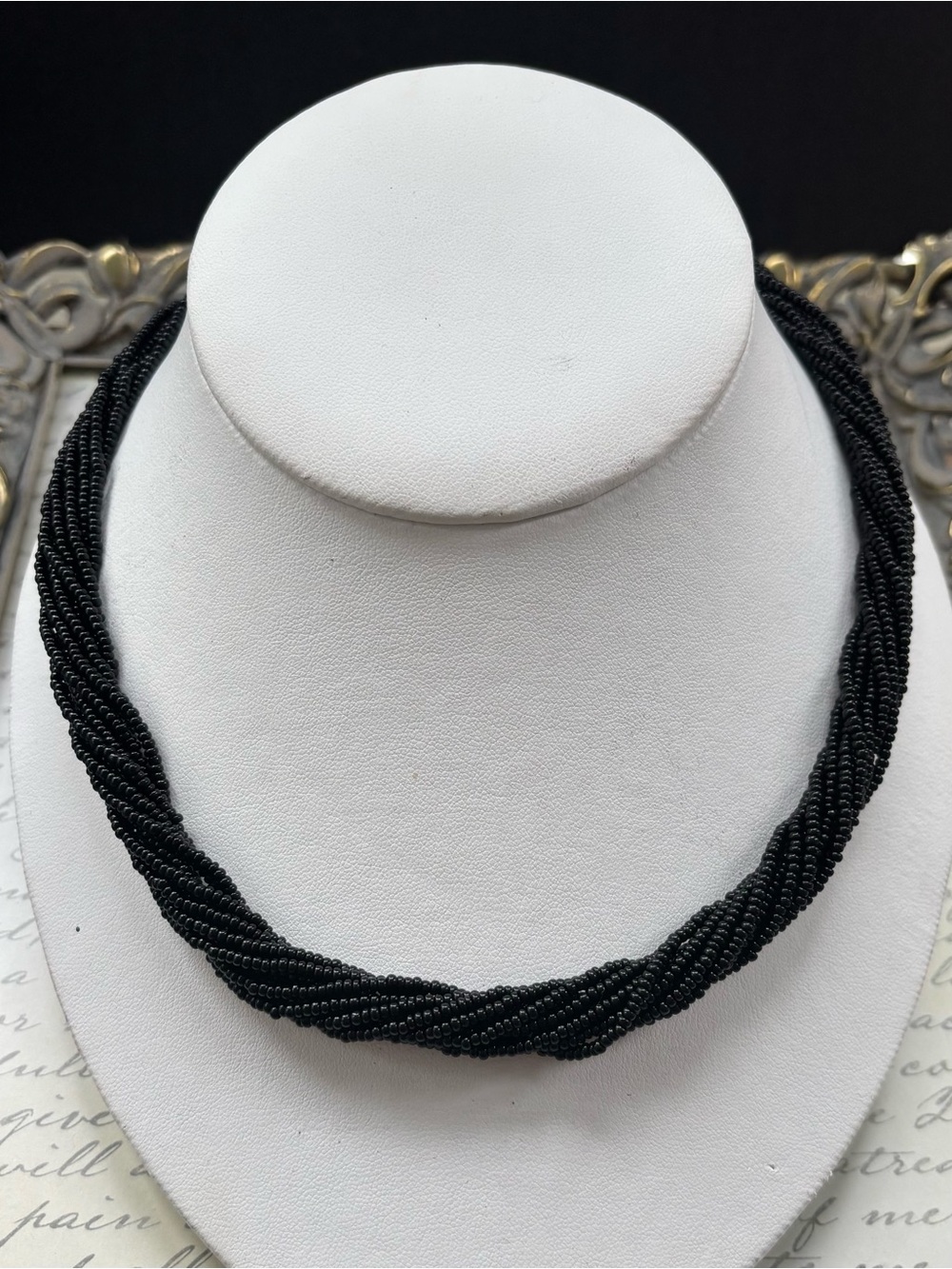 Black Twisted Seed Bead Necklace Chain - Women Jewelry 18”